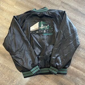 Vintage Kenworth Tonkin Inc Embroidered Truck Jacket 2XL Black Nylon Bomber USA